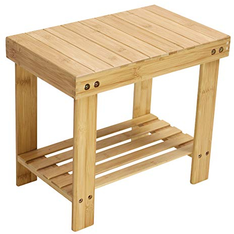 KKTONER Bambus Tritthocker mit Ablagefach für Badezimmer Wohnzimmer Schlafzimmer Natürliche Farbe