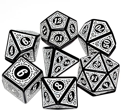 Anduin Technology DND Würfel 7 Stück, Schwarz/Weiß, Harz, Polyedrische Würfel für RPG, MTG, Brettspiele