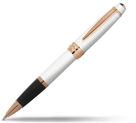 Cross Bailey White Rose Gold Rollerball Pen, Medium Point, Black Ink