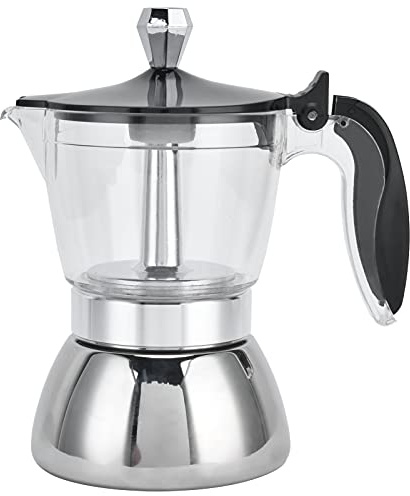 Olla Moka, de 4 Tazas, de Acero Inoxidable, Estufa con Tapa de Cristal, Olla Moka, , Suministros de Cocina