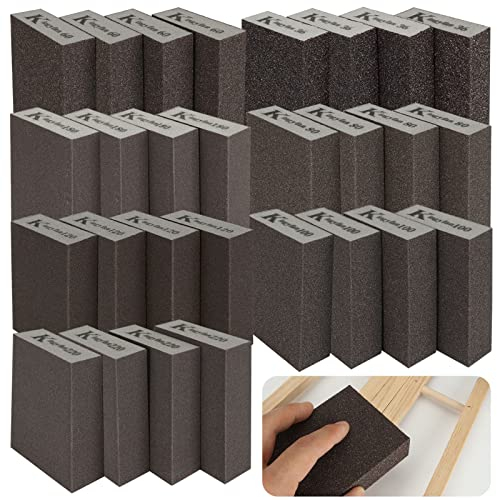 GOYADA 28PCS Sanding Blocks, 7 Different Specifications Sanding Sponges, 36/60/80/100/120/180/220 Grade Sandpaper Block for Wood Furniture Finishing Drywall, Automotive Polishing and Pot Pan Metal
