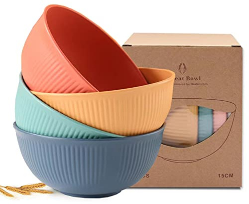 PUPOPIK Cereal Bowls Unbreakable 24 OZ, Plastic Bowls Reusable Light Weight Bowl, Microwave and Dishwasher Safe BPA Free Cereal Bowls heat Straw Bowl for Serving Soup and Salad