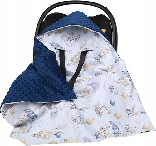 Babymam Baby Car Seat Hooded Blanket Double-sided Swaddle Wrap NAVY/Walk in the clouds