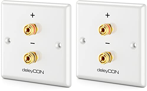 deleyCON 2 Piezas Toma de Conexión Toma de Pared Altavoces Multimedia Placa de Pared con Enchufes Tipo Banana para 1 Altavoz (Rojo/Negro) - Sistemas de Sonido Hi-Fi Surround y Cine en Casa Set de 2