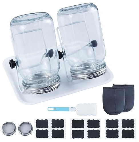 Kit Vaso di Germinazione,Germogliatore Barattolo Vetro Vasi da Germogliare con 2 Supporti Regolabili, 4 Coperchio a Rete in Acciaio Inox,Coltivazione di Broccoli, Erba Medica, Fagioli Mung