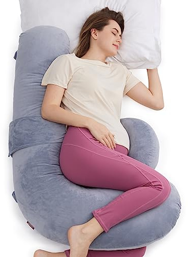 Momcozy Pregnancy Pillow, Original F Shaped Maternity Pillow for Pregnant Women with Adjustable Wedge Pillow, Full Body Support Pregnancy Pillows for Side Sleeping with Velvet Cover, Grey