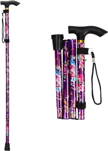 QHFlashbuy Canne de Marche,Bâtons de Marche Pliants,Cannes de Marche Portables Bâtons de Marche Violet pour Randonnée,Lalpinisme,Personnes Agées (Réglable 84 cm - 95 cm)