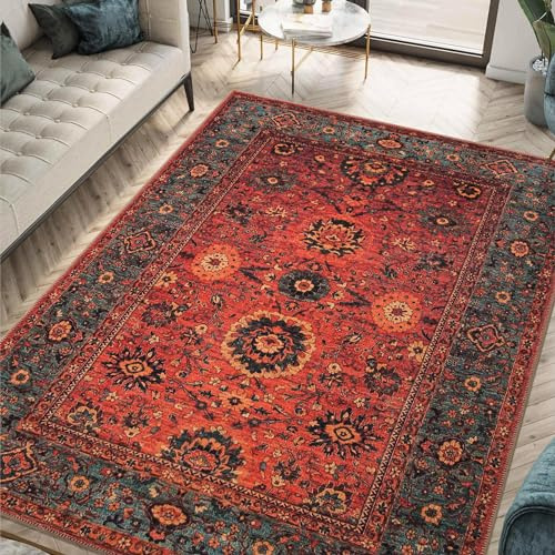 Keen Home Design 48x72 Rug - Machine Washable Area Rug with Non-Slip Backing, Ideal for Living Room, Dining Room, Bedroom - Vintage, Easy Clean, Durable, Low Pile Rug - (4' x 6')