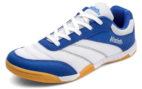 ZHENSI Bordtennisskor för män kvinnor mjuk botten halkfri pingpong inomhus utomhusbana träningsskor,Blue,44 EU