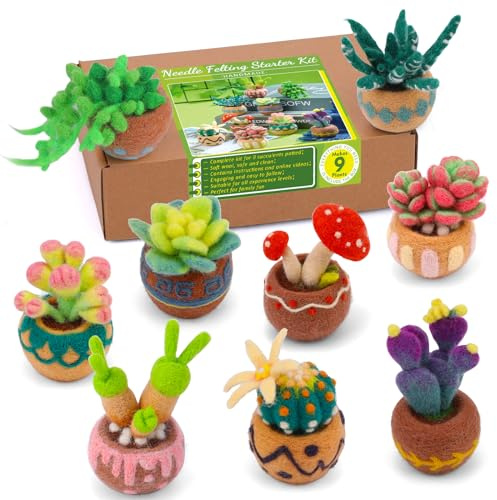 Axmru Needle Felting Kit 9 Pcs Succulent Needle Felting Starter Kit with Felt Tools and Supplies and Instruction for Beginners