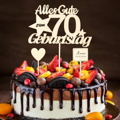 ALEGRE Tortendeko 70 Geburtstag Frau Mann, Holz Kuchendeko 70. Geburtstag Frau, Alles Gute zum 70 Geburtstag Deko Torte, Cake Topper 70. Geburtstag Deko, Deko 70 Geburtstag Mann Frau, 70 Kuchen Deko