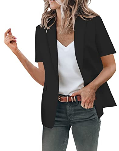Kort kavaj dam kortärmad: Sommarblazer dam lätt kort – blazer sportig elegant sweatblazer enfärgad revers kavaj kostym öppen fram kontor tacke kappa vardaglig höstjacka kostym