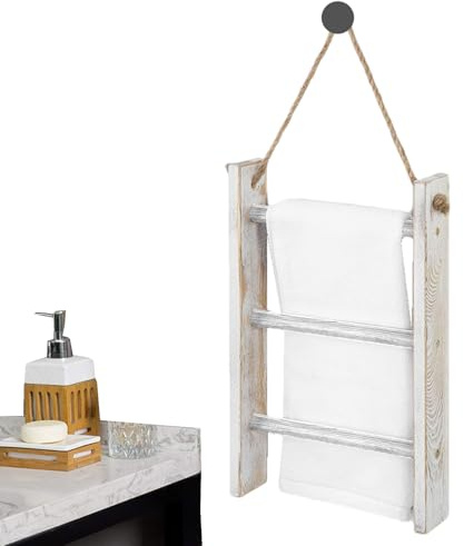 Portasciugamani Vintage, Scala Per Coperte, Scala Portasciugamani Sospesa A Parete A 3 Livelli, Scala Coperta In Legno, Portasciugamani A 3 Livelli Per Bagno, Scala Per Asciugamani Da Cucina In Legno