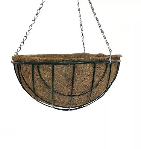 Oakland Gardens Hanging Baskets 18(45cm) Metal Green Planter Chain with Liners Round Wire Coco | Biodegradable, Water Absorbent | Garden Planter Baskets for Indoor & Outdoor Use|Pack of 1