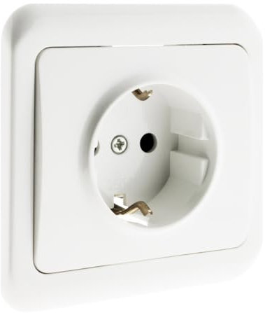 Zenitech Base de enchufe de empotrar Schuko 10/16A, color blanco, beige o gris, modelo Antaria, instalación discreta y segura, compatible con dispositivos de alto consumo.