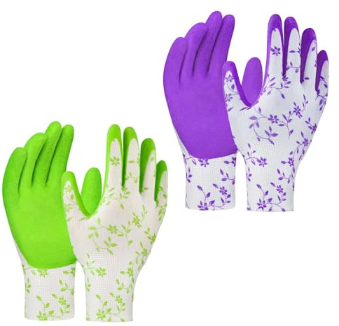 AYESY Gartenhandschuhe,2 Paare Damen Safety Arbeitshandschuhe Latex Beschichtete Handschuhe Garten Umweltfreundliche Schutzhandschuhe für Hof Reinigung Gartenarbeit Landschaftsbau Pflücken Pflanzen