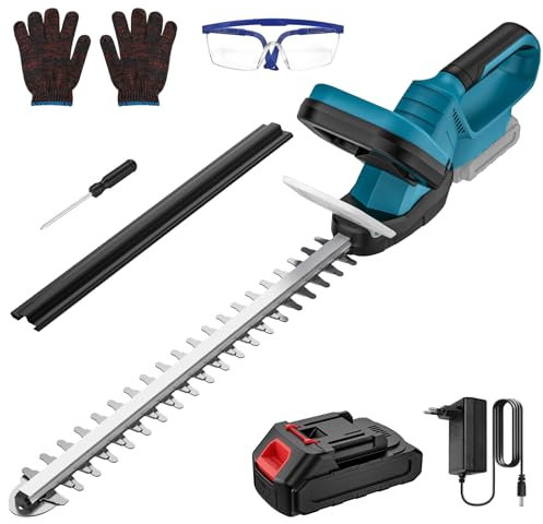 Cortasetos Bateria, Cortasetos Electrico con 1 Batería de 3,0 Ah, Hoja de Doble Acción, 53cm Longitud de Corte, 14mm Espacio Entre Dientes, Cortasetos Inalámbricos para Jardín y Huerto