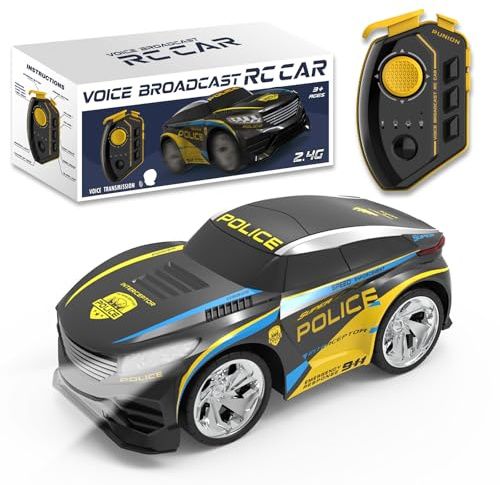BORSTOYPRO Voiture Police Télécommandée pour Enfants avec Fonctions Vocales Multiples, Voiture de Police RC avec Changement de Voix, Lumières Clignotantes, Sons de Sirène pour garçons Filles 3-8