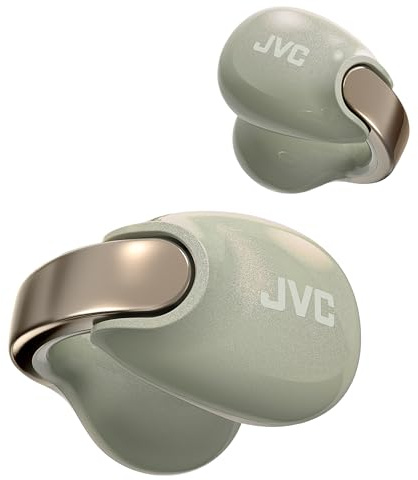 JVC nearphones Earcuff style Wireless earphones with shiny arch, Comfortable fit, Multipoint connection, Bluetooth 5.3, 24H Battery Life - HA-NP1T-GN (Pearl Edition Salty Olive)