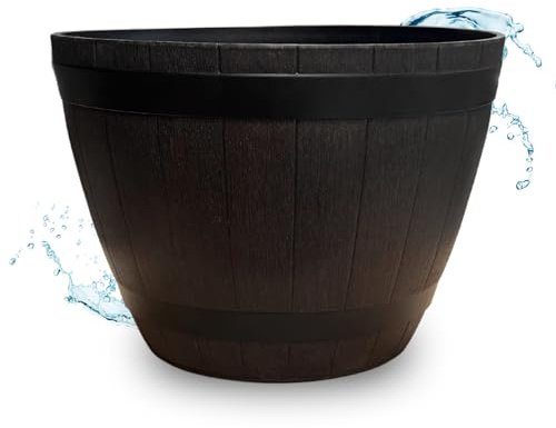 matches21 HOME & HOBBY Große Pflanzschalen für draussen in 51 x 36 cm - Holzfass-Optik Blumenschale braun als wetterfester Pflanzkübel