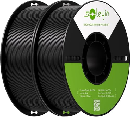SOLEYIN Filamento ultra PLA 1,75 mm, filamento per stampante 3D 30-300 mm/s, per la maggior parte delle stampanti 3D Creality Ender-3 K1 K1C K2 Hi (nero, 2 kg)