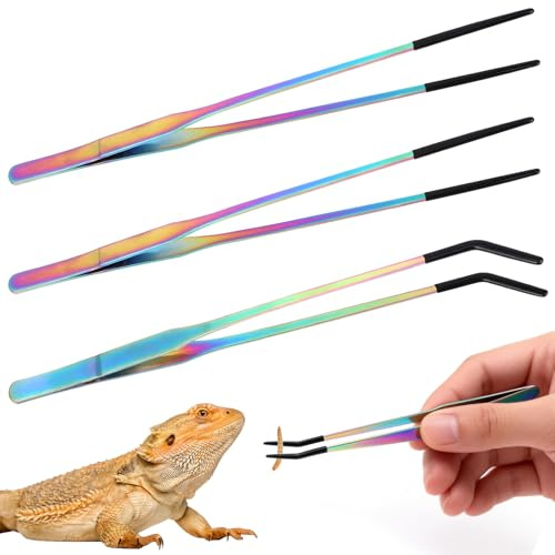 Kdkoeo 3 PCS Reptile Feeding Tongs, Stainless Steel Reptile Feeding Tongs with Rubber Tip, Long Tweezers Aquarium for Aquatic Aquarium Plants Reptiles Lizards, Geckos and Snakes.