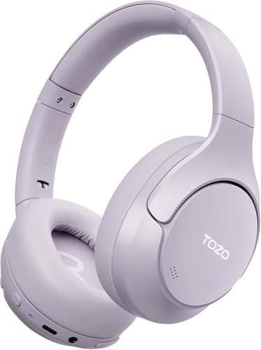 TOZO HT3 Cascos Inalámbricos Bluetooth 6.0, Híbrida ANC Audio Espacial, Chat IA con 5 Mics, 90H Reproducción, 32 EQ Conexión Multipunto, 3.5mm AUX Audio Cable y USB Tipo C，Morado