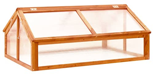 Wooden Cold Frame Greenhouse for Outdoor Garden, Foldable Plant Growing House with Hinged Lid, Solid Fir Wood Portable Seedling Starter, 44.9x31.5x19.7 Inch