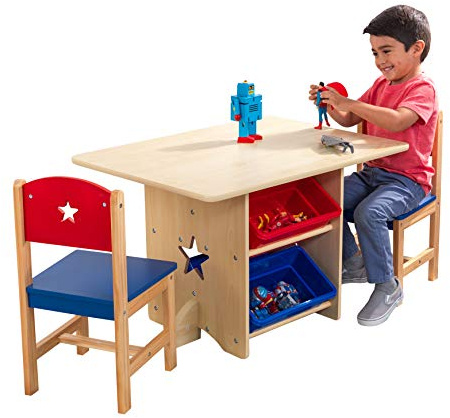 KidKraft Star Wooden Table and 2 Chairs with Storage Bins, Kids Table and Chair Sets, Toy Storage, Kids Children's Playroom/Bedroom Furniture, 26912