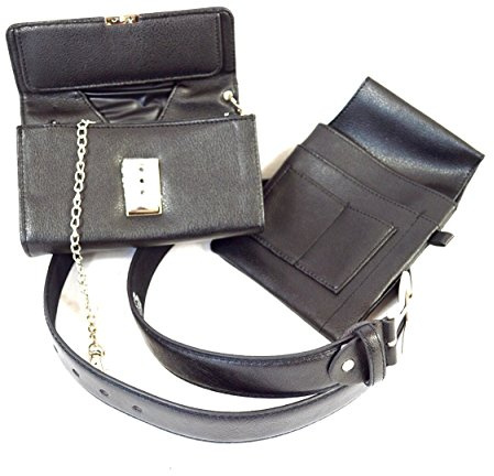 Lot de 4 porte-monnaie en cuir Colt avec chaîne et ceinture pour utilisation de la restauration, Noir , Set mit 135 cm Gürtel
