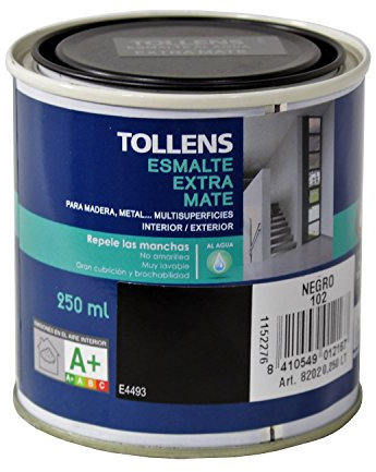 Tollens 8202 Esmalte al Agua Extra Mate, Negro, 250 ml