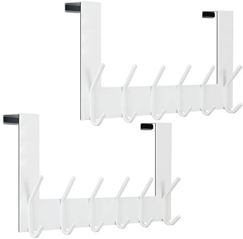 WEBI Appendiabiti da Porta,Acciaio Inox Attaccapanni da Porta,Gancio Porta,Appendino da Porta con 6 Ganci,4.5cm,Bianco,2 Pezzi