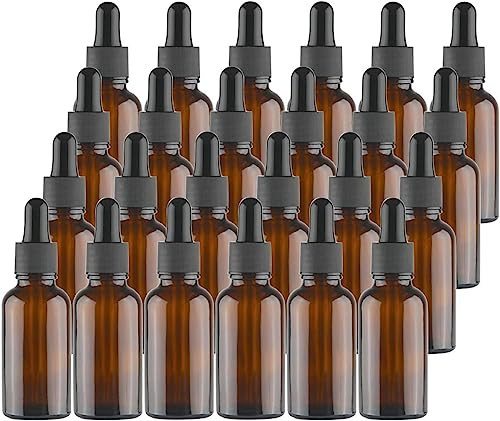 Lawei 24 Pcs Amber Glass Bottles with Pipettes Dropper Bottles for Essential Oils Perfumes Aromatherapy Chemistry Lab Chemicals - 30ml