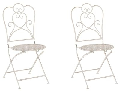 Set di 2 Sedie Bistrò da Giardino in Ferro Beige Stile Shabby Chic
