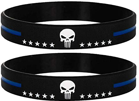 Stryker Products Stryker Thin Blue Line Bracelet Punisher with Stars Police Memorial Support Wristband, Medium