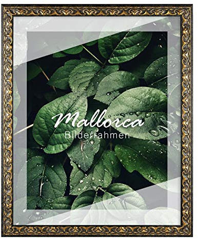Holz Bilderrahmen Mallorca 50x70 cm in Schwarz Gold mit Antireflex-Kunstglasscheibe
