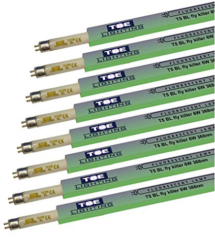TBE-belysning T5 flugdödarrör – 8-pack – 6 W BL 368 nm insektsdödande – G5 2-stifts basmontering – 225 mm längd