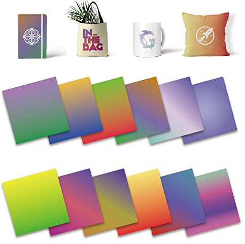 Lucky Goddness Ombre Color Transfer Sheets, 12 Pcs 12x 12 Plain Solid Colors Pre-Printed Sublimation Paper for Heat Press Mug, DIY T- Shirts, Coasters Blanks