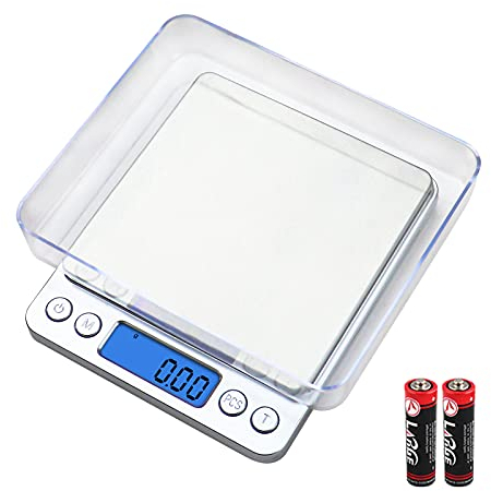 UNIWEIGH Digital Kitchen Scale, 500g/0.01g Gram Scale,Cooking Food Scale Digital Weight Grams and OZ with LCD Display, Digital Jewelry Coffee Scale with 2 Trays,Auto Off, Tare，Stainless Steel