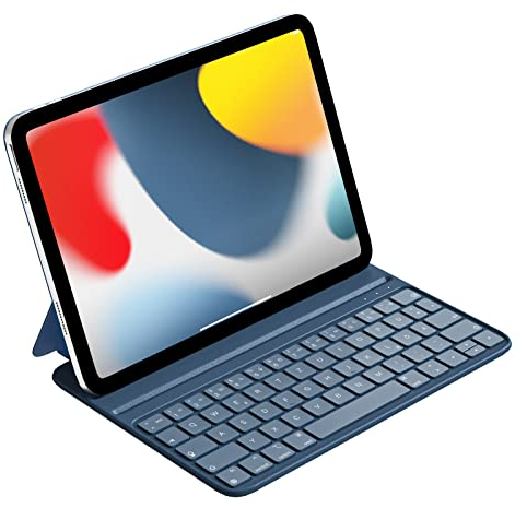 HOU Teclado iPad 10 Generación 2022/11 Generación A16 2025, Magnético Funda, Dos Ángulos de Apoyo, Ergonómico, Español Ñ Teclado, Piel Sintética, Esbelto, Azul