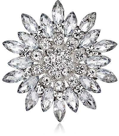 Exquisite Crystal Flower Corsage Bouquet Brooch Pin for Women Girls Rhinestone Floral Lapel Pins Clip Sweater Coat Scarves Dress Suit Badges Brooches Pins Fashion Jewelry Gifts Wedding (Clear CZ)