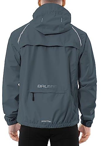 baleaf Men's Rain Jacket Waterproof Windbreaker Running Cycling Golf Hiking Gear Hood Lightweight Reflective Packable Steel Gray XL