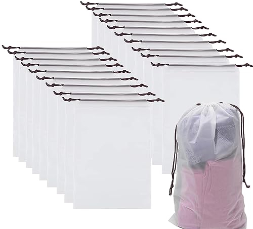 20 Stück Transparente Schuhsäcke, 40 x 30cm, Wasserdichte Reise Schuhtaschen, Tragbare Große Wasserfeste Schuhbeutel für Schuhe, für Kleidung, Schuhe, Reisezubehör