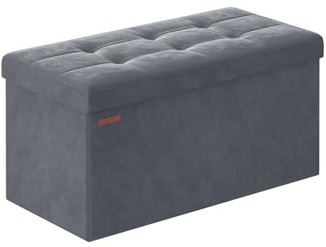 SONGMICS Cassapanca, Pouf Contenitore, Poggiapiedi Pieghevole da 38 x 76 x 38 cm, Ottomano, Regge fino a 300 kg, per Soggiorno, Camera da Letto, Entrata, Grigio Ardesia LSF247G01