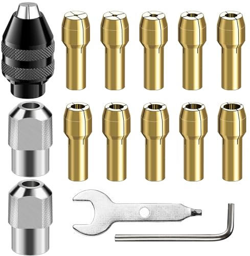 Keyless Bohrfutter Adapter Set 15 Stück,Messingbohrfutter,0,8-3,2 mm kleine elektrische Bohrfutter,Multitool-Zubehörset für Elektroschleifer, Rotationswerkzeuge, biegsame Schäfte(M8x0.75mm Lang)