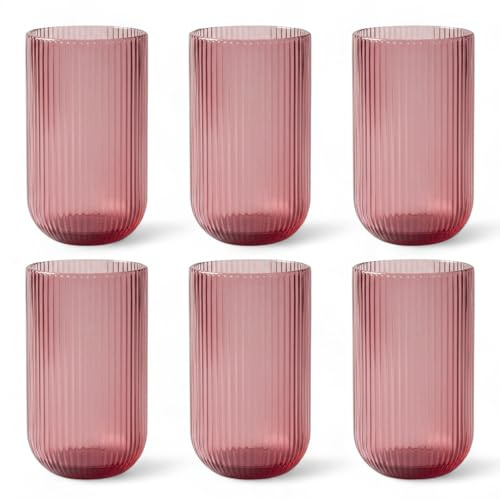GMMH Juego de 6 copas de vino vintage de colores con relieve (línea/morado/410 ml), vasos de boda, copas de champán, jarra, cuenco de postre, copas de cristal, copas de vino, copas de agua, copas de