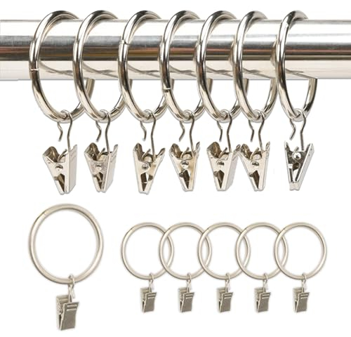 Plstod Gardinenringe mit Clips, 40 Stück Gardinenringe mit 40 Stück Vorhang Clips, Gardinenhaken für Ringe Klammern Metall Vorhang Clips 32 mm Innendurchmesser für Tür Fenster Duschvorhang
