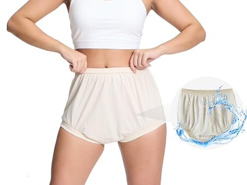 EEOST Women's Plastic Pants for Adult Diapers Incontinence Waterproof Cloth Diaper Cover Leakproof Rubber Underwear Alternative (Beige, XL)