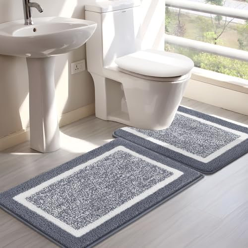SHACOS Alfombra Baño Antideslizante, Alfombrilla Baño Microfibra Esponjosa Suave, Alfombra Baño Secado Rapido Lavable A Máquina, Apto para Ducha O Bañera, Gris, 50x80cm+U50x60cm