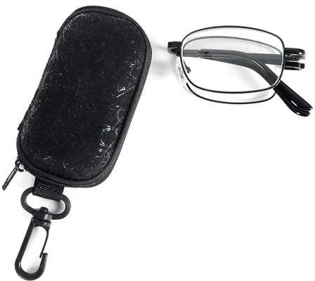 MMOWW Gafas de Lectura Plegables de Acero Inoxidable con Filtro de Anti-blue para Hombre y Mujer con Varilla Telescópica y Funda para Gafas (Negro, +2.0)